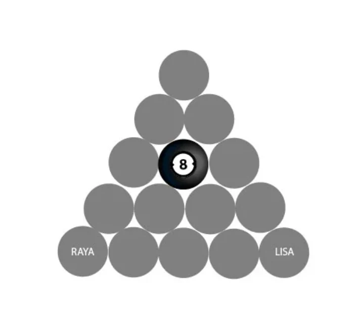 Armado de Bola 8 con bola 8 al centro, lisa y raya en las esquinas inferiores